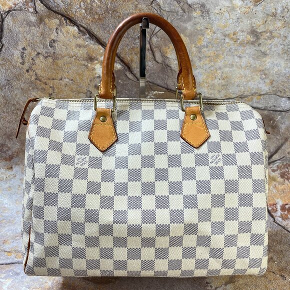 Louis Vuitton Speedy 30 Damier Azur Satchel Bag Canvas Boston Bag - Picture 1 of 13